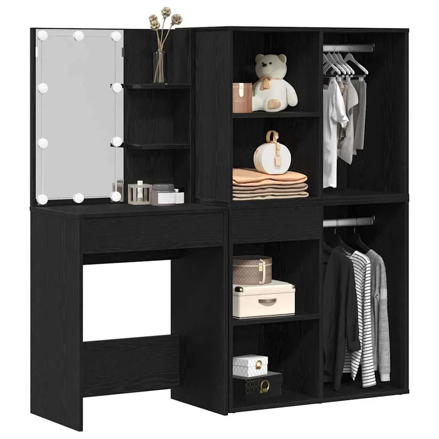 Ensemble de table de maquillage LED avec tiroir Chêne noir - 3