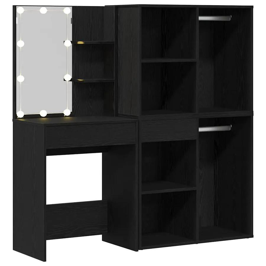 Ensemble de table de maquillage LED avec tiroir Chêne noir - 5