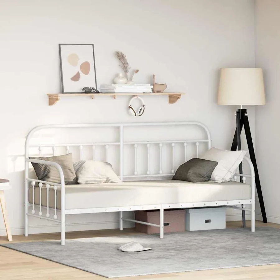 Cadre de lit de jour Blanc 75 x 190 cm Acier enduit de poudre