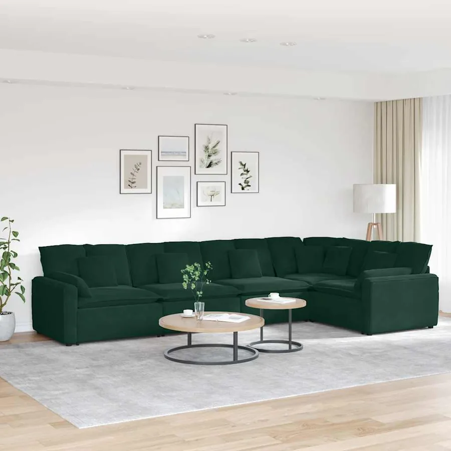 Canapé modulable avec coussins velours vert foncé