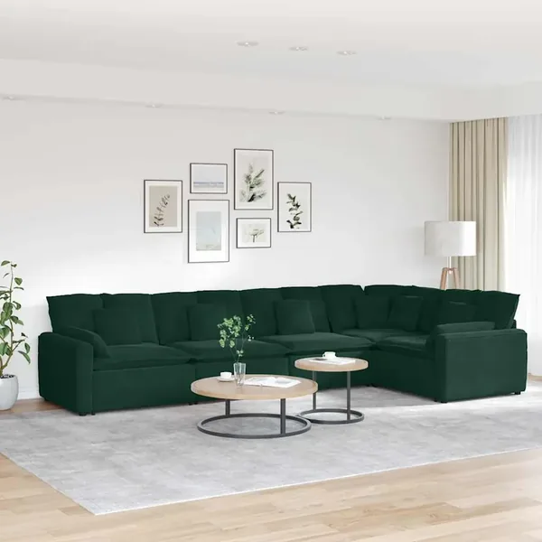 Canapé modulable avec coussins velours vert foncé