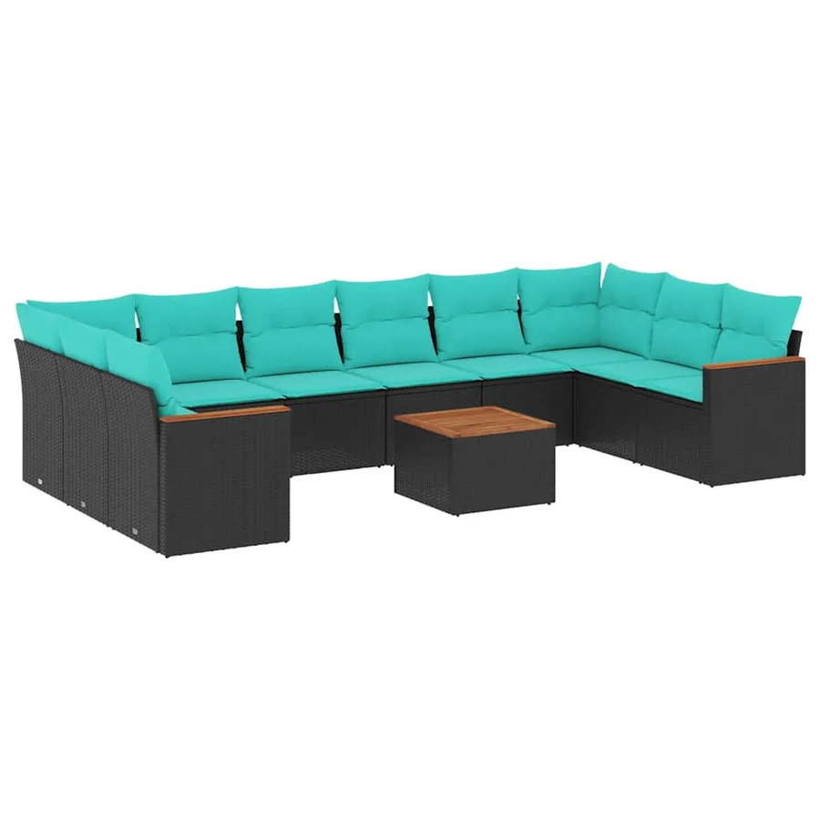 Ensemble de canapé de jardin 11 pcs avec coussins noir résine tressée - 2