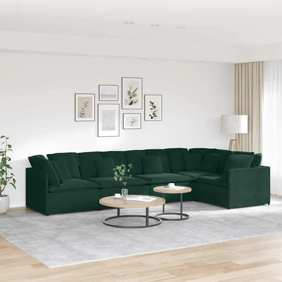 Canapé modulable avec coussins velours vert foncé
