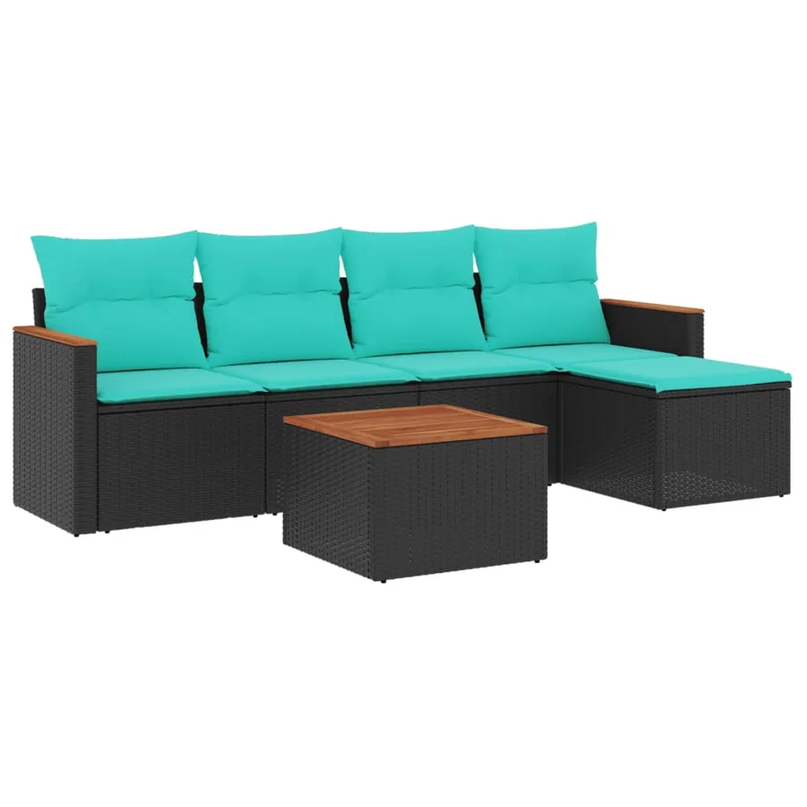 Ensemble de canapé de jardin 6 pcs avec coussins noir résine tressée - 2