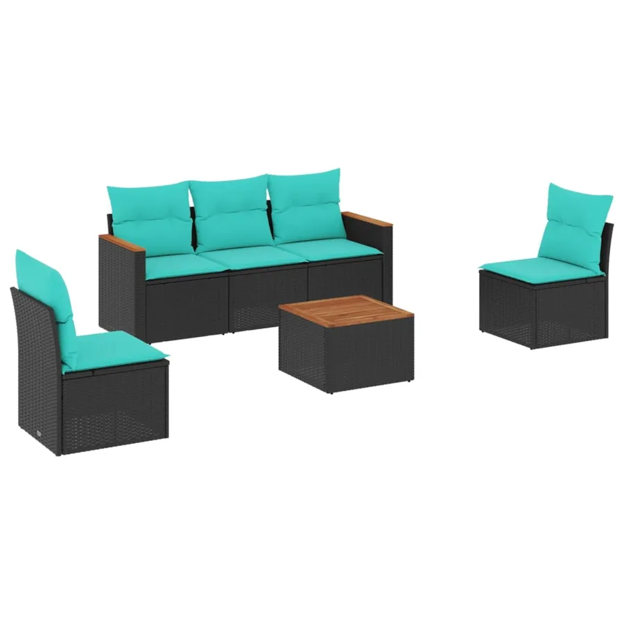 Ensemble de canapé de jardin 6 pcs avec coussins noir résine tressée - 2