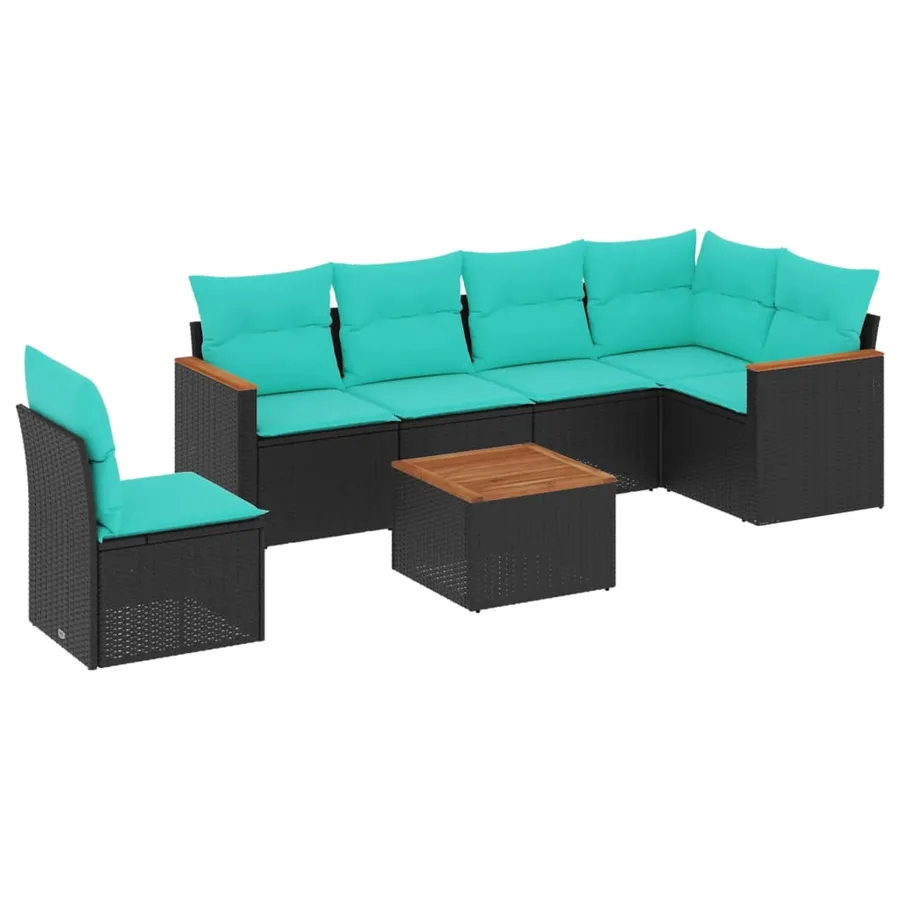 Ensemble de canapé de jardin 7 pcs avec coussins noir résine tressée - 2