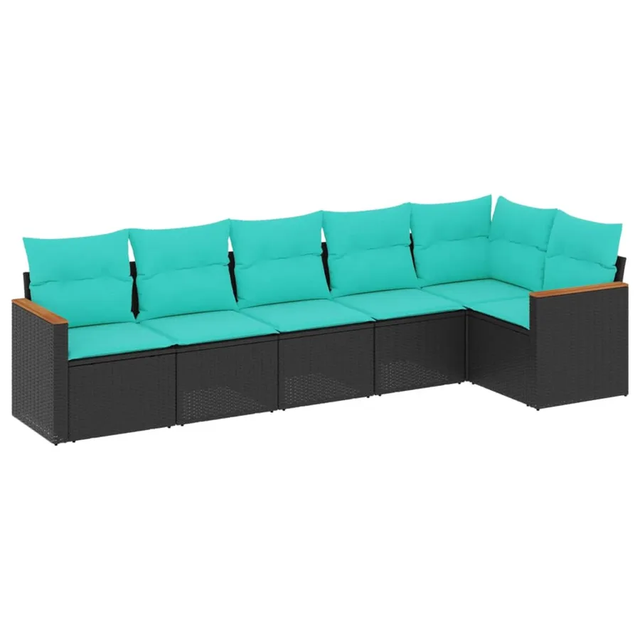 Salon de jardin 6 pcs avec coussins noir résine tressée - 2