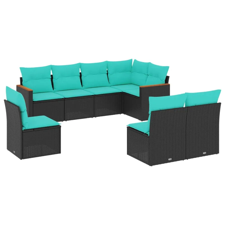 Salon de jardin 8 pcs avec coussins noir résine tressée - 2