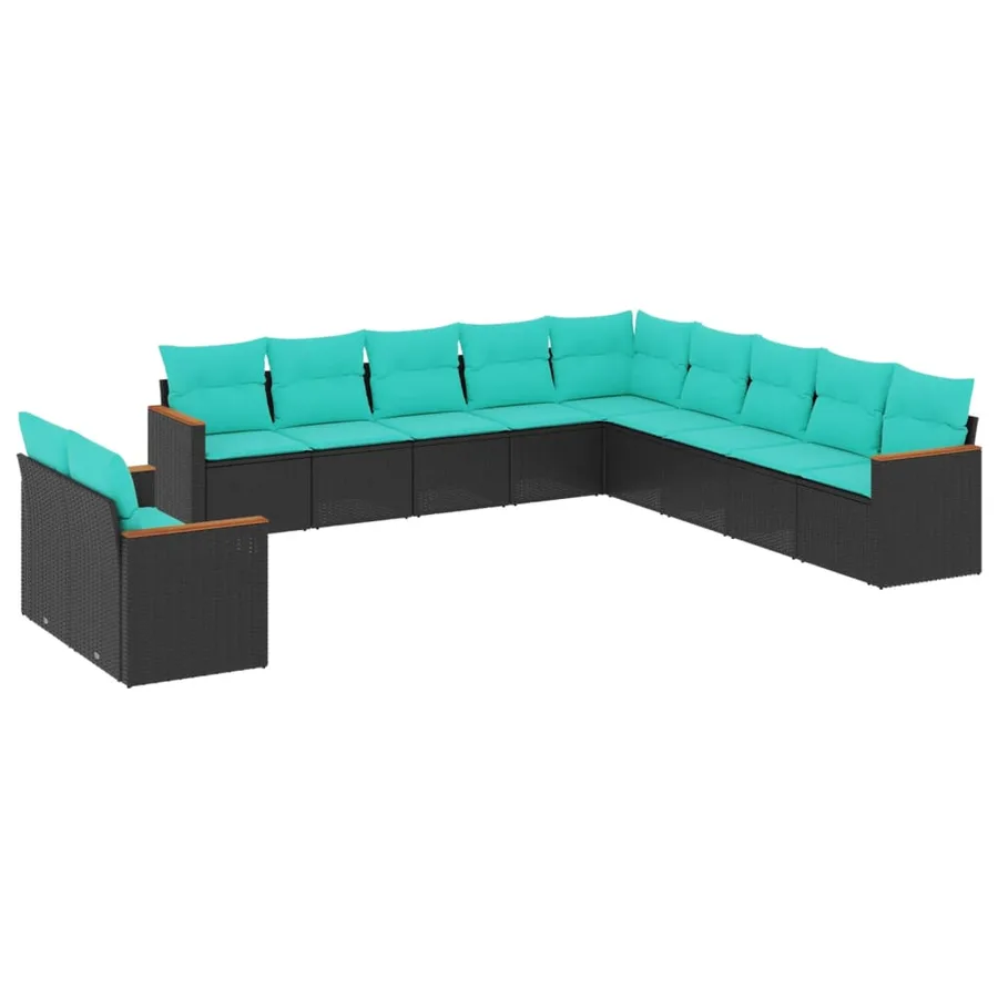Salon de jardin 11 pcs avec coussins noir résine tressée - 2
