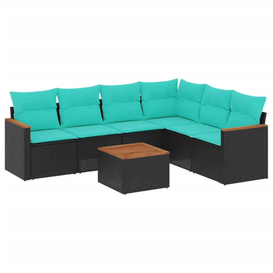 Ensemble de canapé de jardin 7 pcs avec coussins noir résine tressée - 2