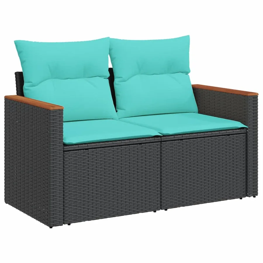 Ensemble de canapé de jardin 7 pcs avec coussins noir résine tressée - 3