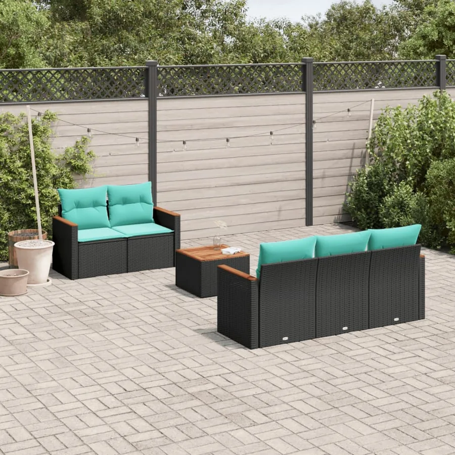 Ensemble de canapé de jardin 6 pcs avec coussins noir résine tressée