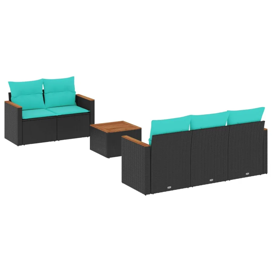 Ensemble de canapé de jardin 6 pcs avec coussins noir résine tressée - 2