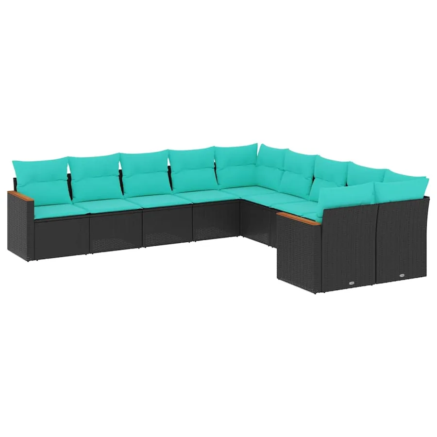 Salon de jardin 10 pcs avec coussins noir résine tressée - 2