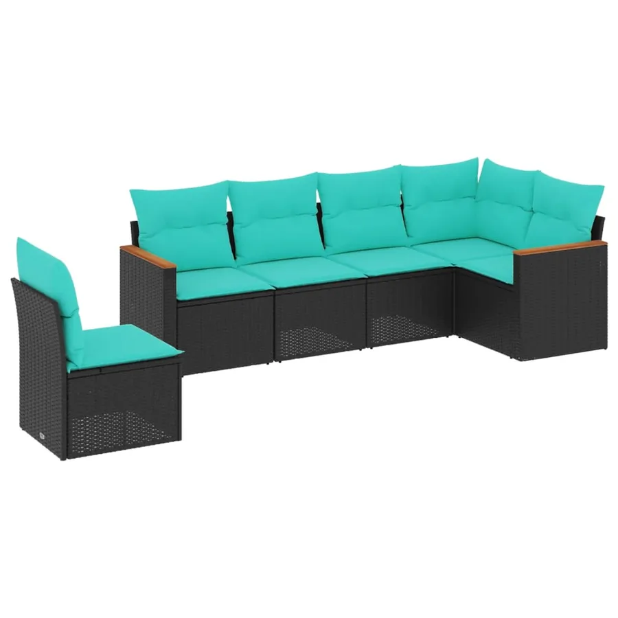 Salon de jardin 6 pcs avec coussins noir résine tressée - 2