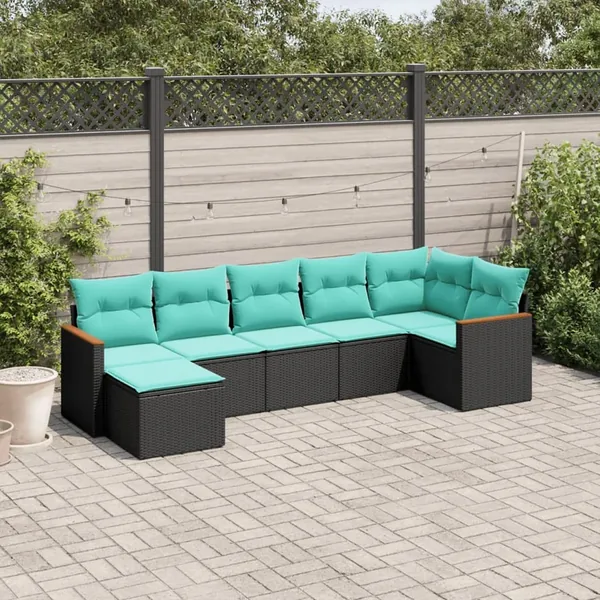 Salon de jardin 7 pcs avec coussins noir résine tressée 62 x 62 x 69 cm - 54,8 kg