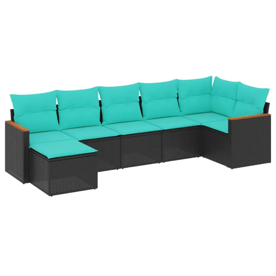 Salon de jardin 7 pcs avec coussins noir résine tressée 62 x 62 x 69 cm - 54,8 kg - 2