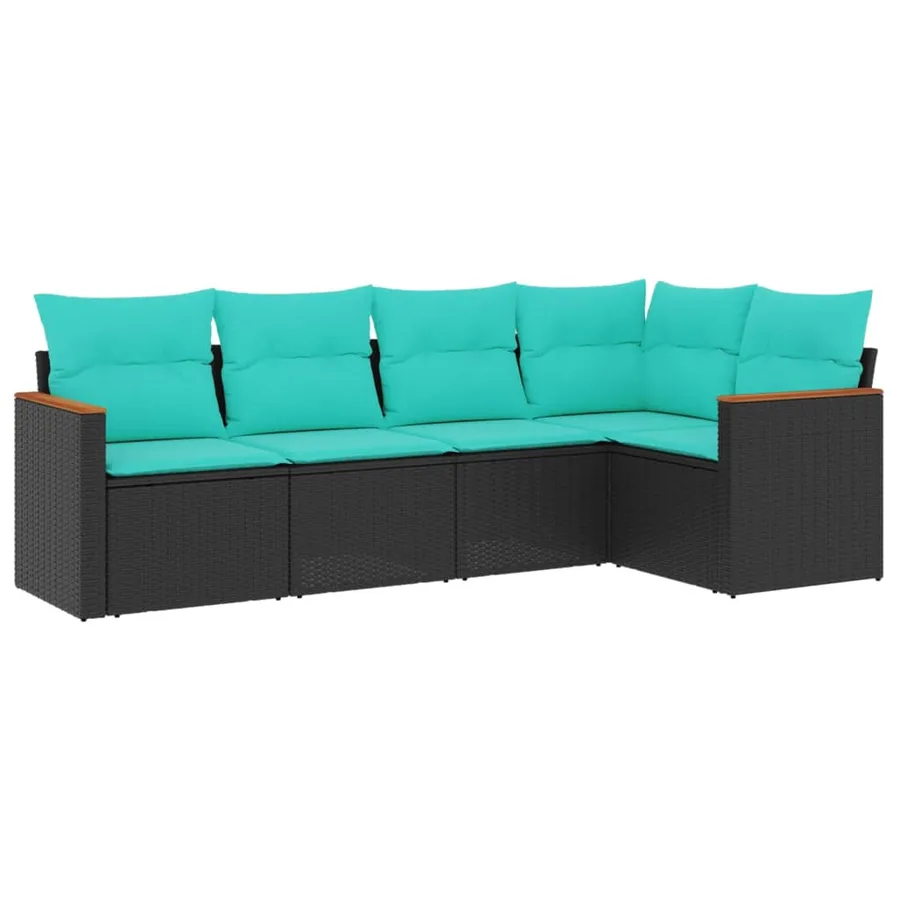 Salon de jardin 5 pcs avec coussins noir résine tressée - 2