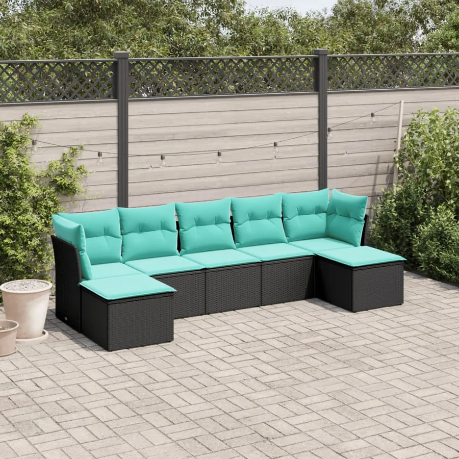 Salon de jardin 7 pcs avec coussins noir résine tressée 55 x 62 x 69 cm - 52,8 kg