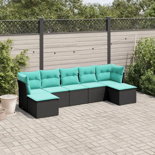 Salon de jardin 7 pcs avec coussins noir résine tressée 55 x 62 x 69 cm - 52,8 kg