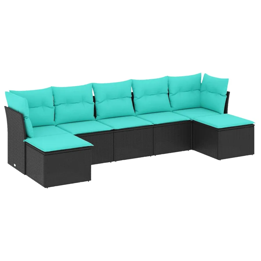 Salon de jardin 7 pcs avec coussins noir résine tressée 55 x 62 x 69 cm - 52,8 kg - 2