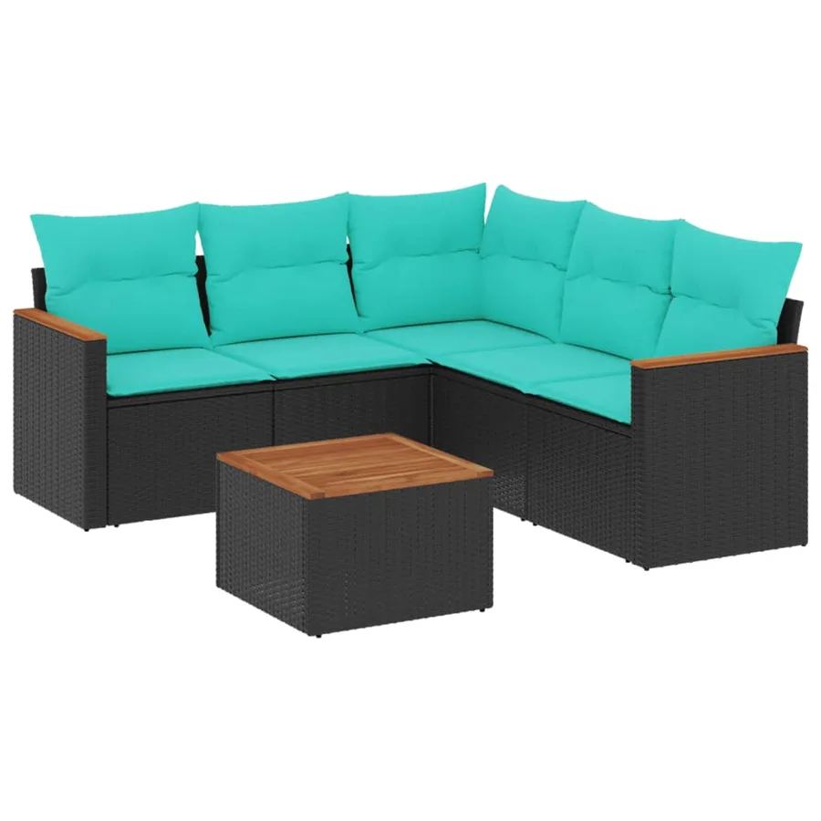 Ensemble de canapé de jardin 6 pcs avec coussins noir résine tressée - 2