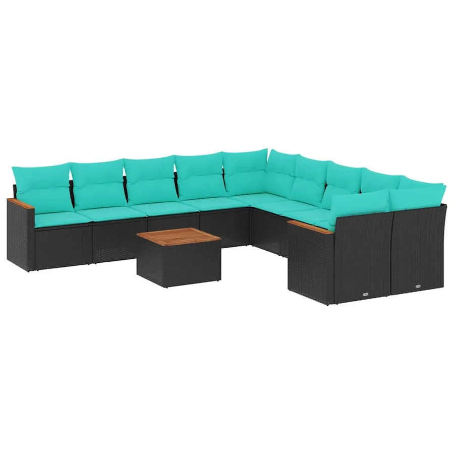Ensemble de canapé de jardin 11 pcs avec coussins noir résine tressée - 2