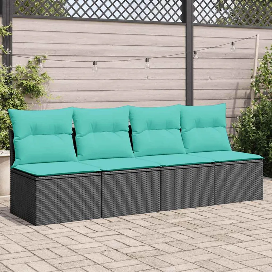 Canapé de jardin avec coussins 4 places noir résine tressée