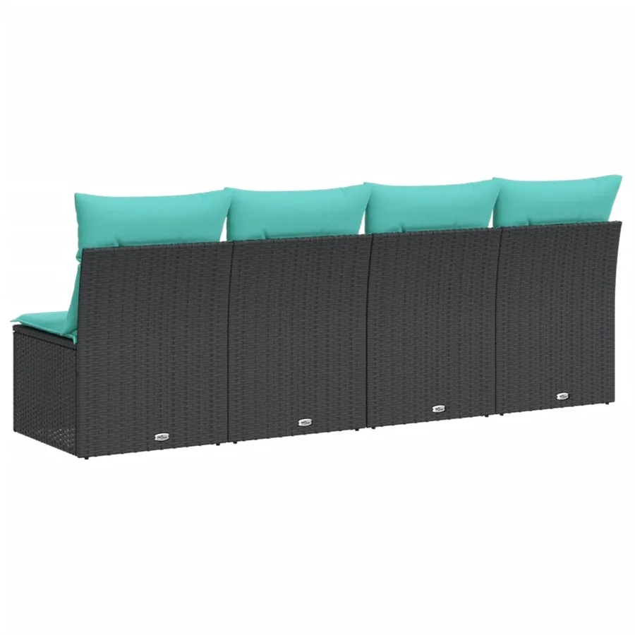Canapé de jardin avec coussins 4 places noir résine tressée - 5
