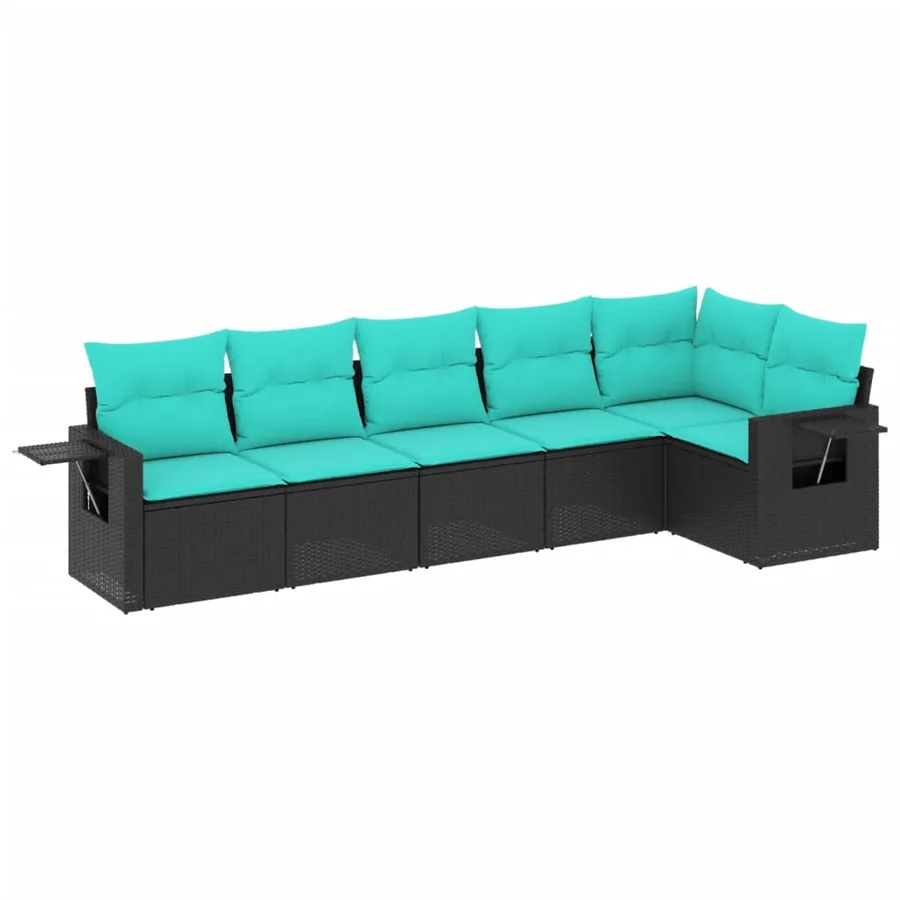 Salon de jardin 6 pcs avec coussins noir résine tressée - 2