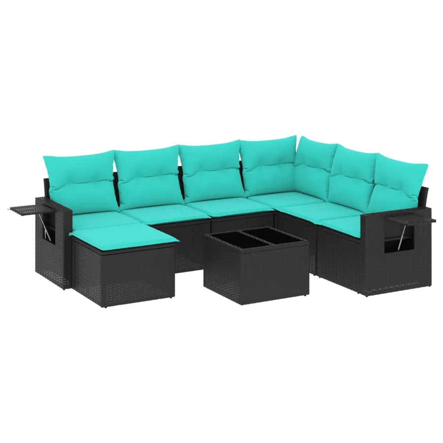 Ensemble de canapé de jardin 8 pcs avec coussins noir résine tressée - 2
