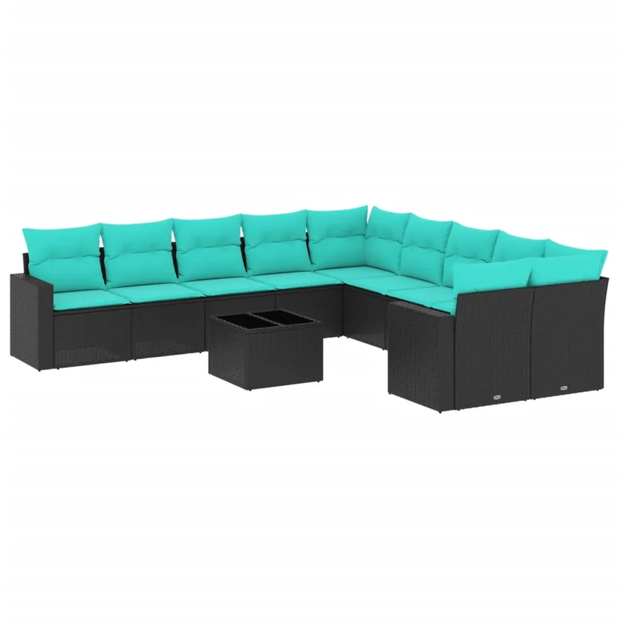 Salon de jardin 11 pcs avec coussins noir résine tressée - 2