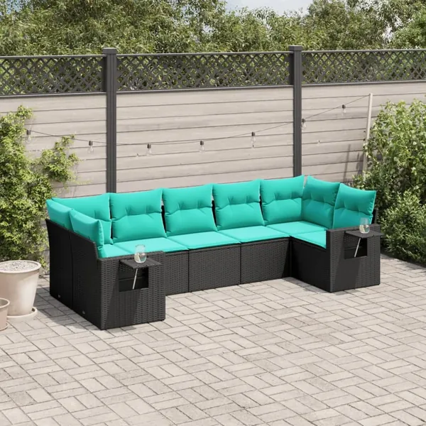 Salon de jardin 7 pcs avec coussins noir résine tressée 62 x 62 x 69 cm - 59,0 kg