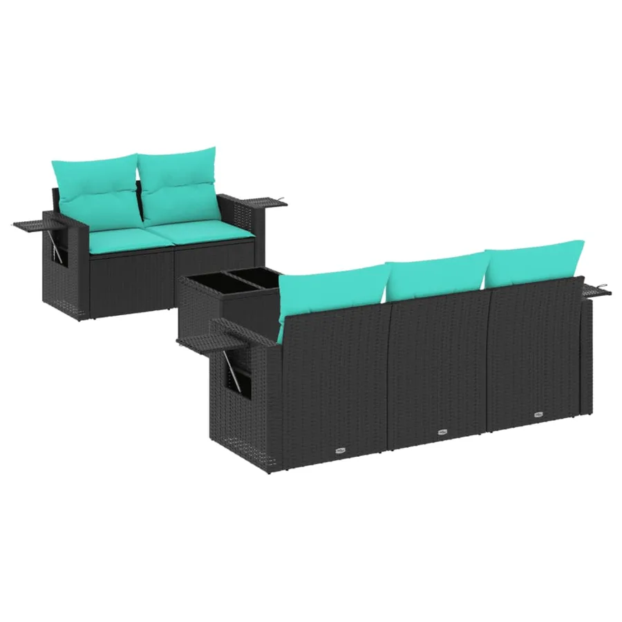 Ensemble de canapé de jardin 6 pcs avec coussins noir résine tressée - 2