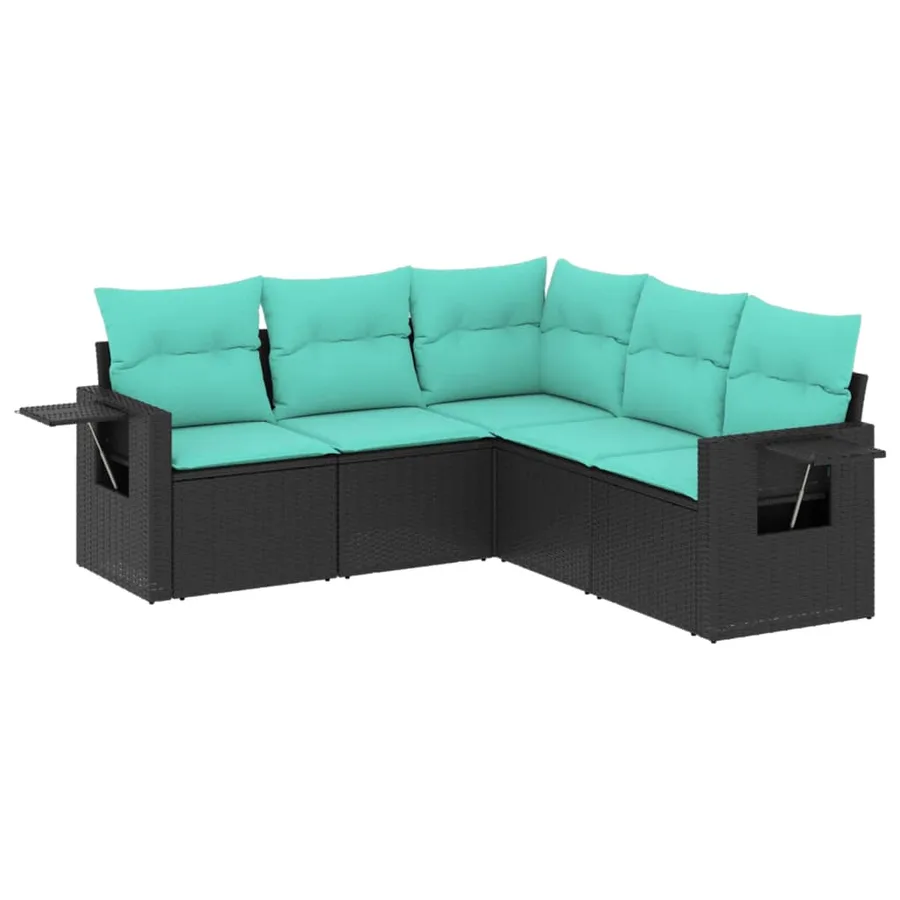Salon de jardin 5 pcs avec coussins noir résine tressée - 2