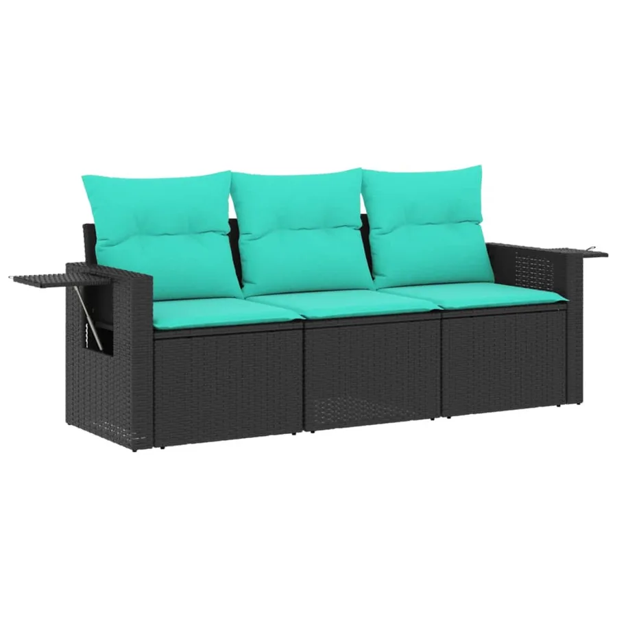 Salon de jardin 3 pcs avec coussins noir résine tressée - 2