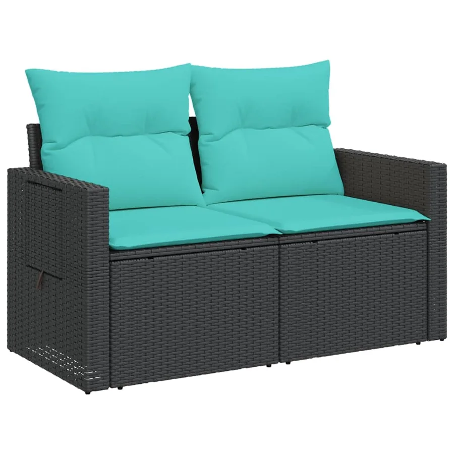 Salon de jardin 3 pcs avec coussins noir résine tressée - 6