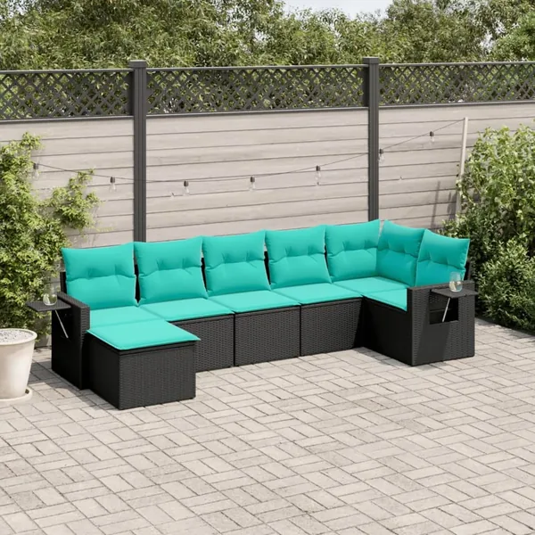 Salon de jardin 7 pcs avec coussins noir résine tressée 62 x 62 x 69 cm - 55,6 kg