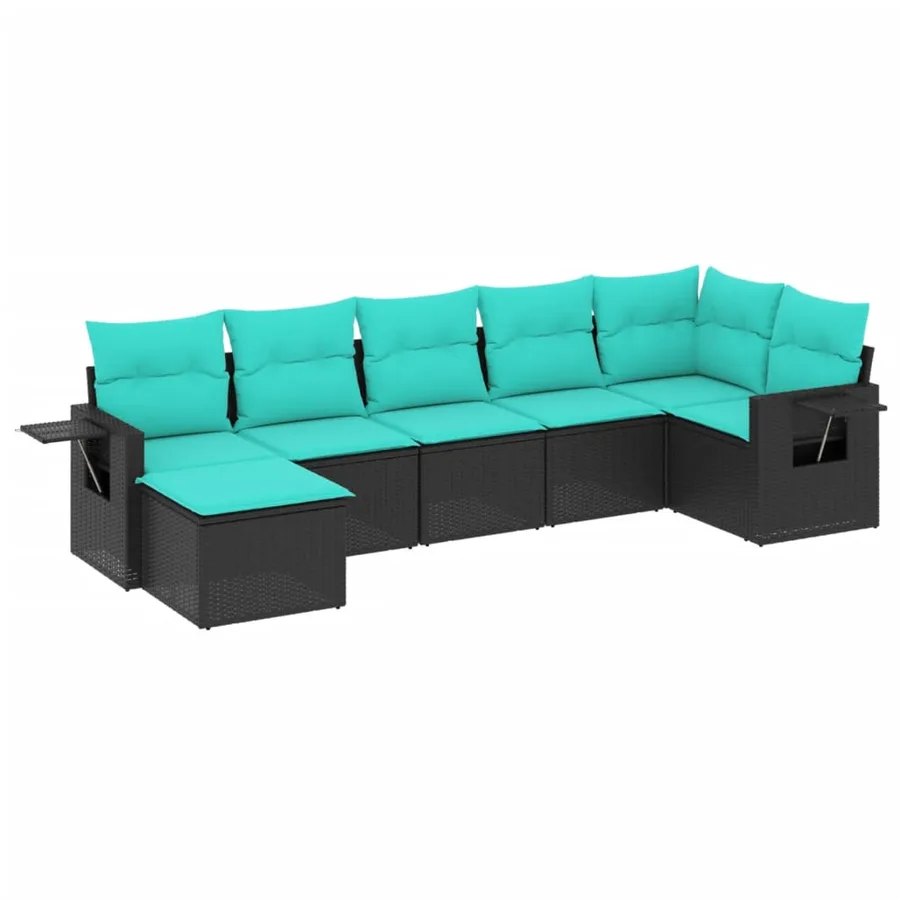 Salon de jardin 7 pcs avec coussins noir résine tressée 62 x 62 x 69 cm - 55,6 kg - 2