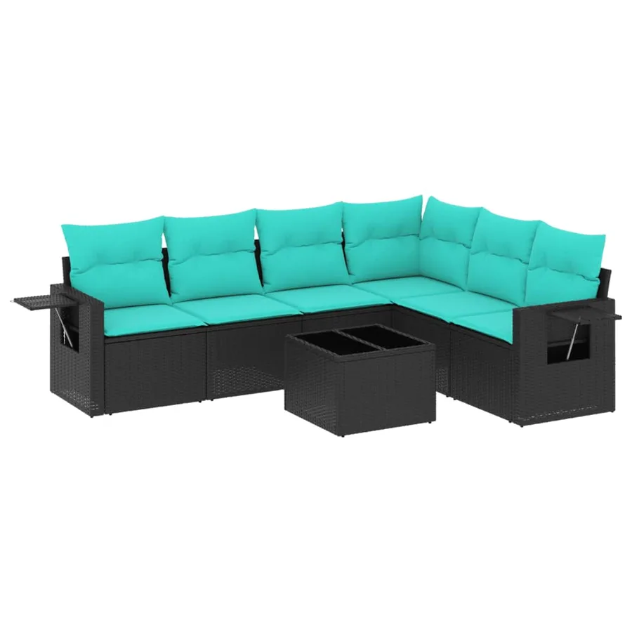 Ensemble de canapé de jardin 7 pcs avec coussins noir résine tressée - 2