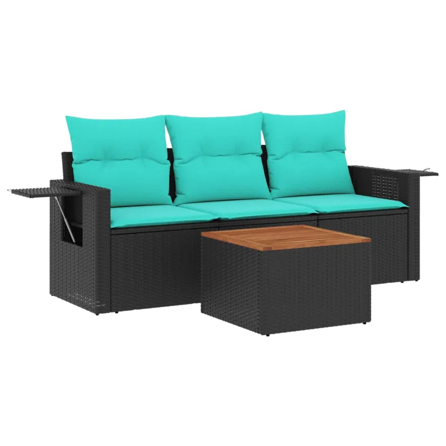 Ensemble de canapé de jardin 4 pcs avec coussins noir résine tressée - 2