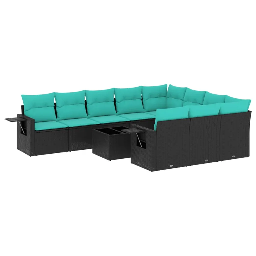Ensemble de canapé de jardin 11 pcs avec coussins noir résine tressée - 2