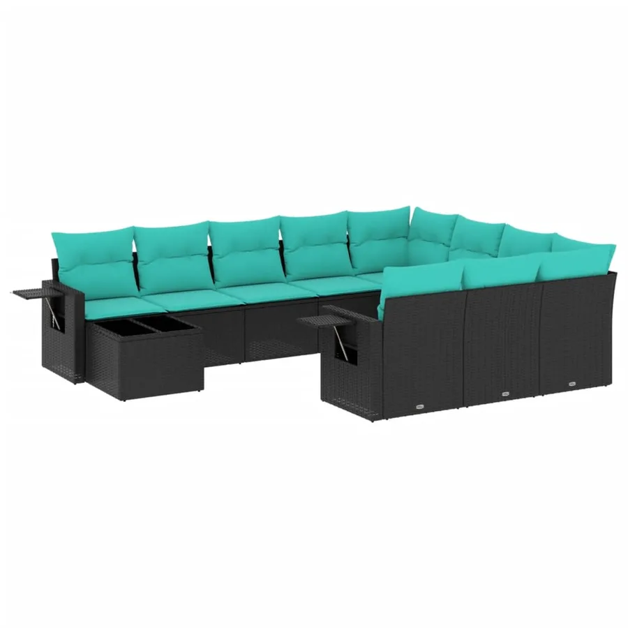 Ensemble de canapé de jardin 11 pcs avec coussins noir résine tressée - 2