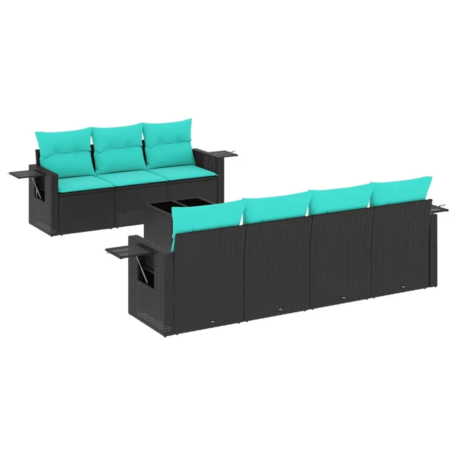 Ensemble de canapé de jardin 8 pcs avec coussins noir résine tressée - 2