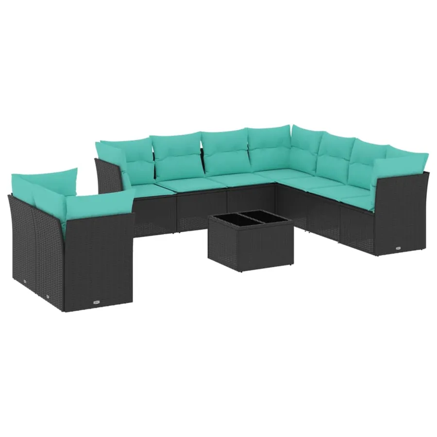 Ensemble de canapé de jardin 10 pcs avec coussins noir résine tressée - 2