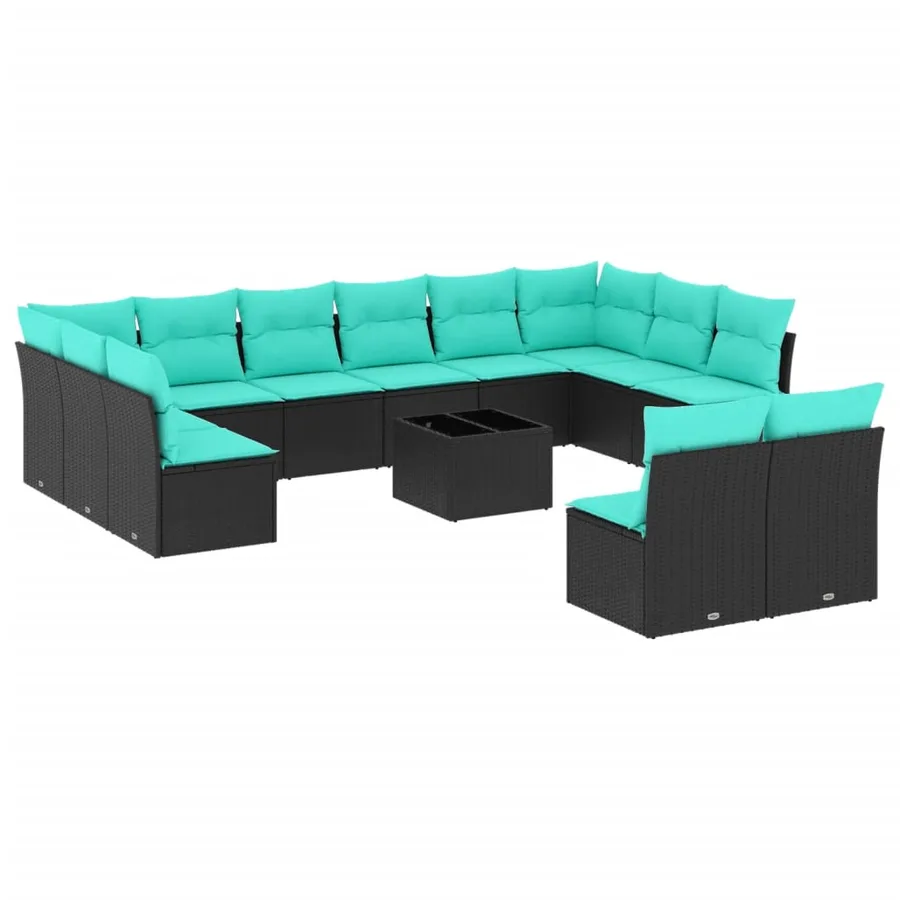 Ensemble de canapé de jardin 13 pcs avec coussins noir résine tressée - 2