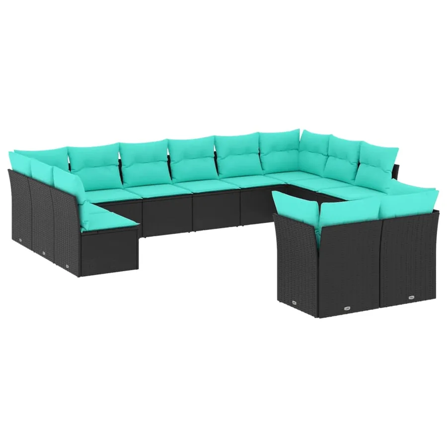 Salon de jardin avec coussins 12 pcs noir résine tressée - 2
