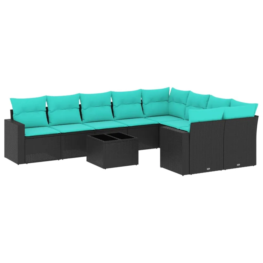 Salon de jardin 10 pcs avec coussins noir résine tressée - 2