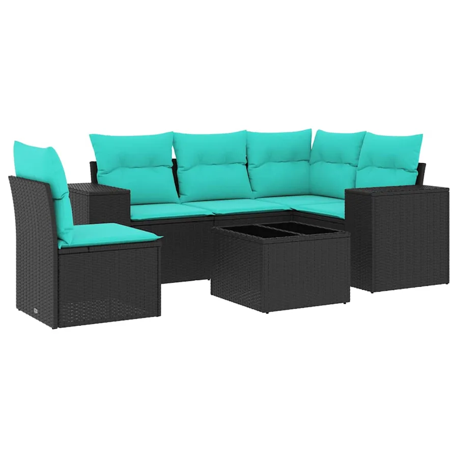 Ensemble de canapé de jardin 6 pcs avec coussins noir résine tressée - 2