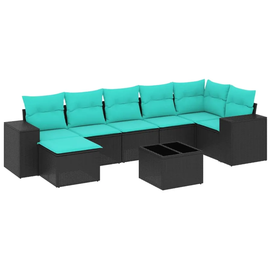 Ensemble de canapé de jardin 8 pcs avec coussins noir résine tressée - 2